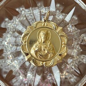 Vintage Double-Sided Sacred Heart of Jesus ~Virgin Of Guadalupe pendant.